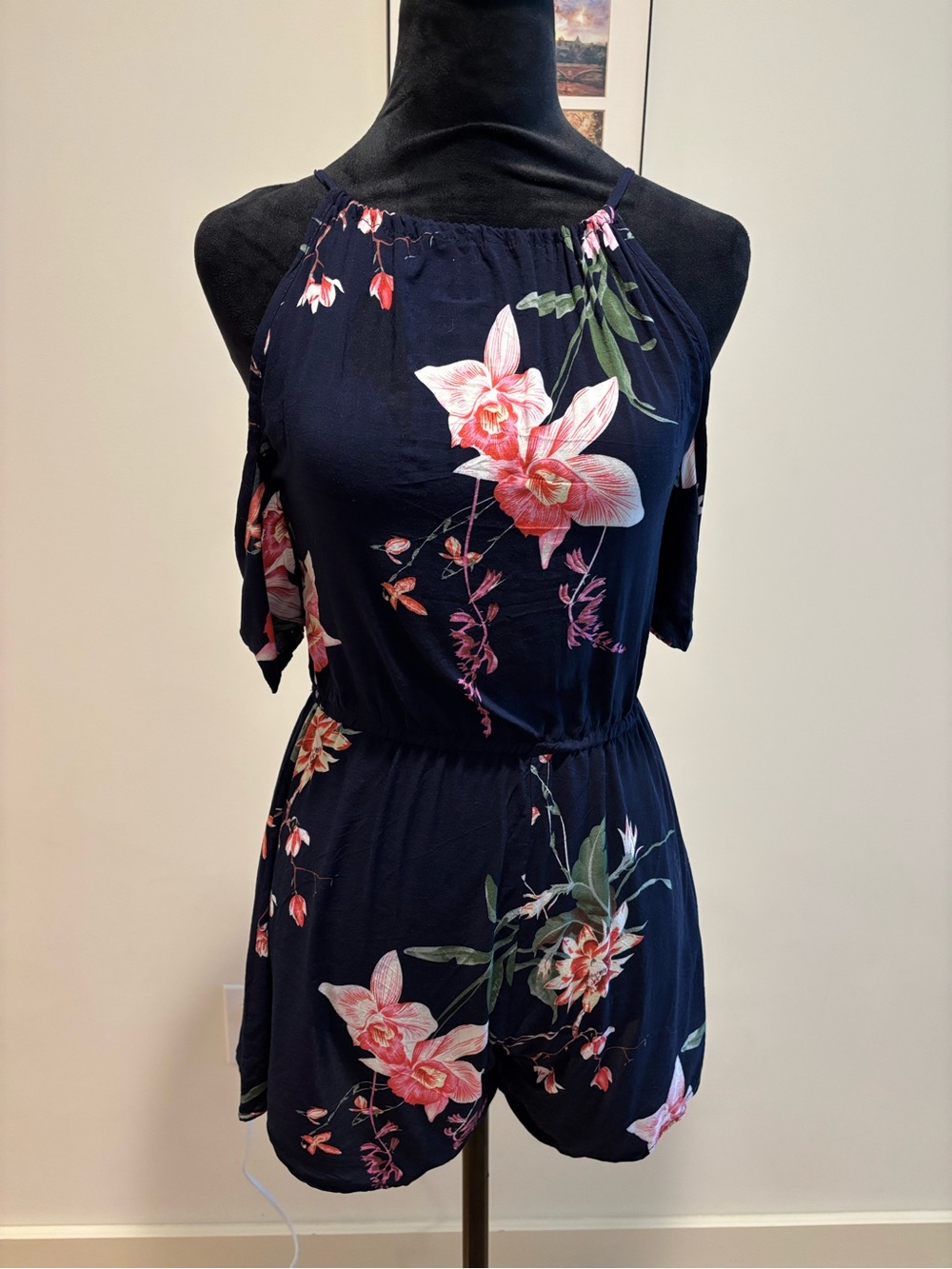 Floral Navy Cold-Shoulder Romper